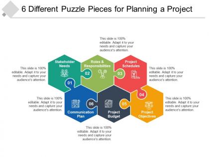 6 different puzzle pieces for planning a project