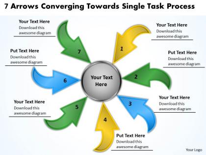 7 arrows converging towards single task process charts and networks powerpoint templates