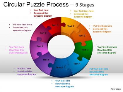 9 components circular puzzle process powerpoint slides and ppt templates 0412