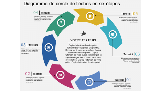 Il six étapes de diagramme de cercle de flèche conception PowerPoint plate