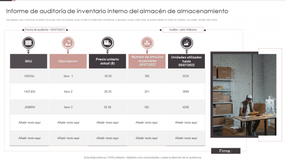 Informe de auditoría de inventario interno del almacén de almacenamiento