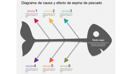 Diagrama de causa y efecto de espina de pescado diseño plano de PowerPoint.