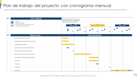 Plan de trabajo del proyecto con cronograma mensual