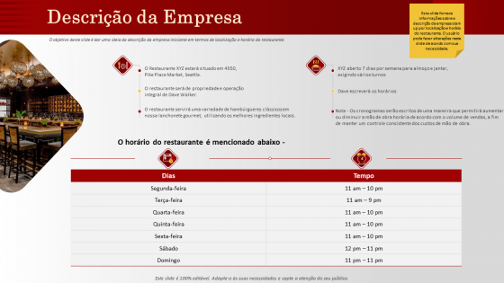 Descrição da empresa trabalho por hora apresentação ppt powerpoint mostrar design gráfico