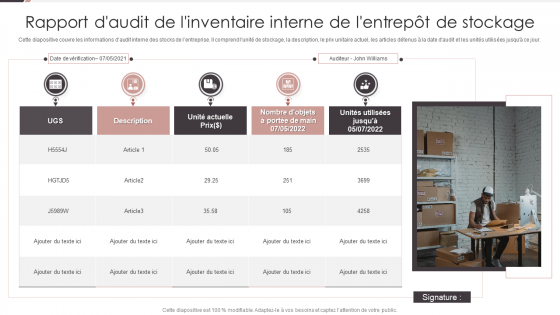 Rapport d'audit de l'inventaire interne de l'entrepôt de stockage