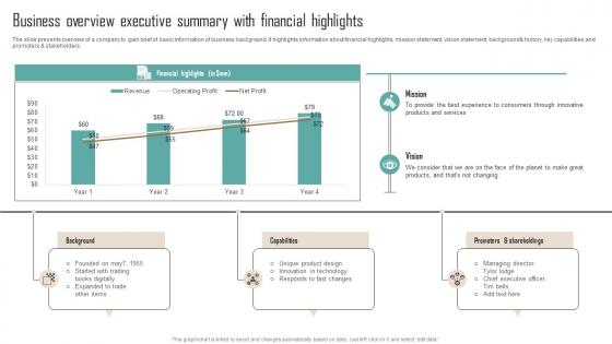 A88 Business Overview Executive Summary With Financial Competitor Analysis Guide To Develop MKT SS V