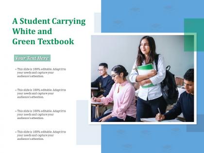 A student carrying white and green textbook