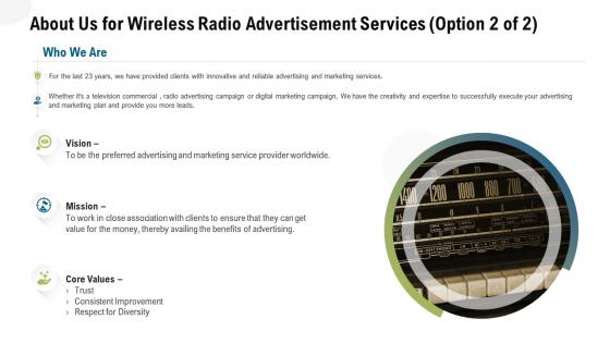 About us for wireless radio advertisement services ppt slides file