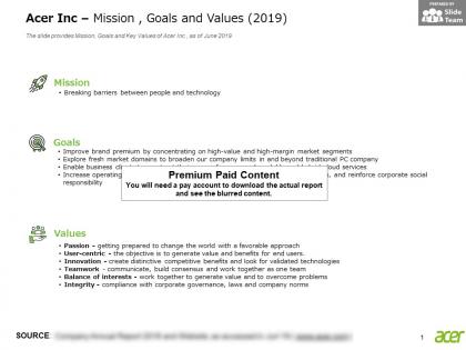 Acer inc mission goals and values 2019