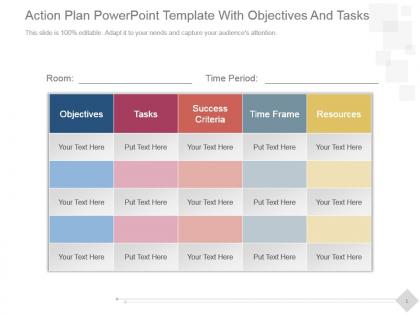 Action plan powerpoint template with objectives and tasks