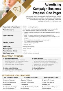 Advertising campaign business proposal one pager presentation report ppt pdf document