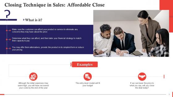 Affordable Close As A Closing Technique In Sales Training Ppt