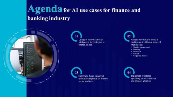 Agenda For AI Use Cases For Finance And Banking Industry Ppt Icon Designs Download AI SS V