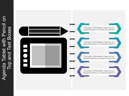 Agenda tablet with pencil on top and text boxes