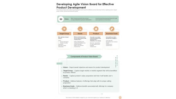 Agile Developing Agile Vision Board For Effective Product Development One Pager Sample Example Document