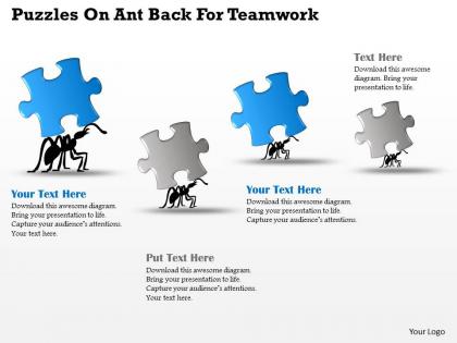 Ah puzzles on ant back for teamwork powerpoint template