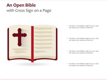 An open bible with cross sign on a page