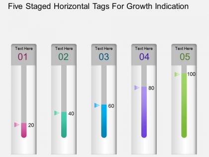 Aq five staged horizontal tags for growth indication powerpoint template