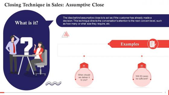 Assumptive Close As A Closing Technique In Sales Training Ppt