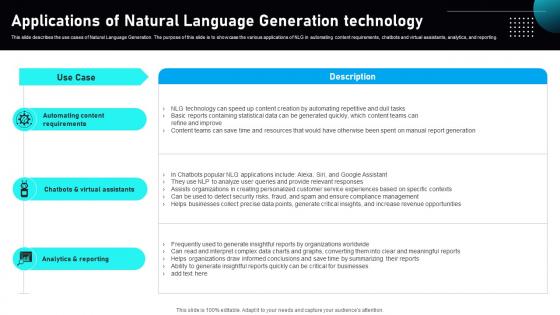 Automated Narrative Applications Of Natural Language Generation Technology