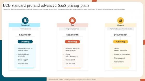 B2b Standard Pro And Advanced Saas Pricing Plans