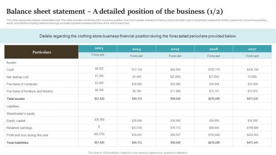 Balance Sheet Statement A Detailed Position Drop Shipping Start Up BP SS