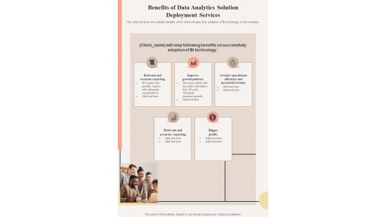 Benefits Of Data Analytics Solution Deployment One Pager Sample Example Document