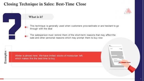 Best Time Close As A Closing Technique In Sales Training Ppt