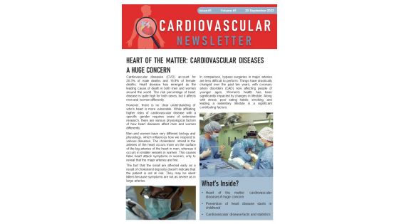 Bifold One Page Cardiovascular Information Newsletter Presentation Report Infographic PPT PDF Document