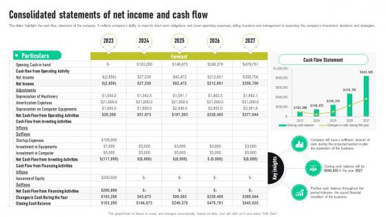 Bike Shop Business Plan Consolidated Statements Of Net Income And Cash Flow BP SS