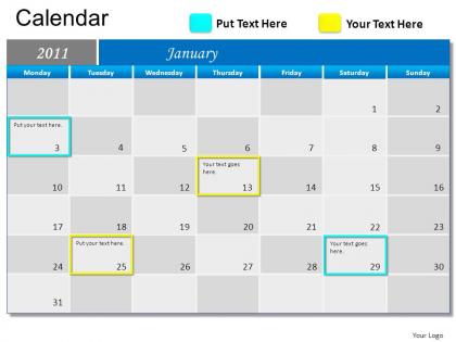 Blue calendar 2011 powerpoint presentation slides