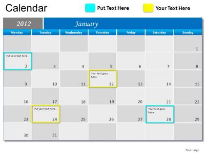 Blue calendar 2012 powerpoint presentation slides