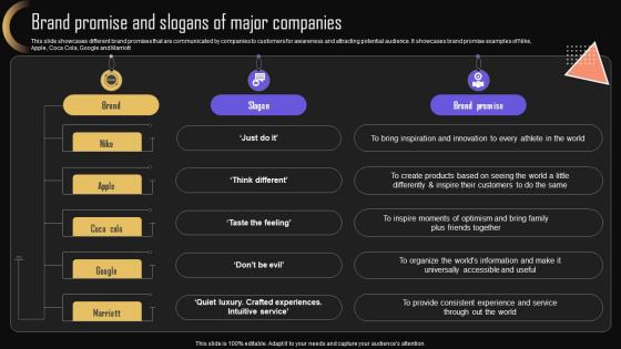 Brand Promise And Slogans Of Major Brand Strategy For Increasing Company Presence MKT SS V