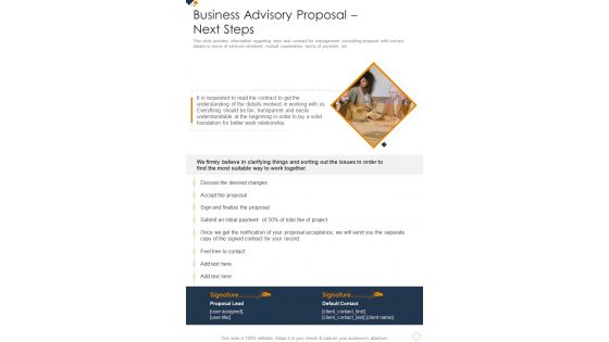 Business Advisory Proposal Next Steps One Pager Sample Example Document