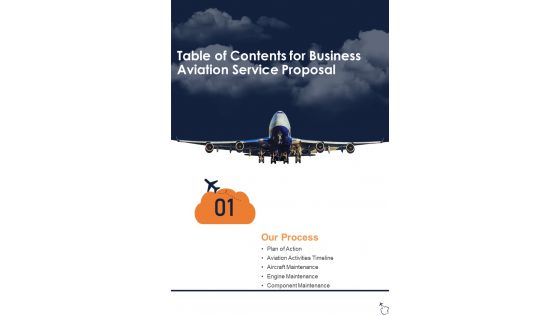 Business Aviation Service Proposal For Table Of Contents One Pager Sample Example Document