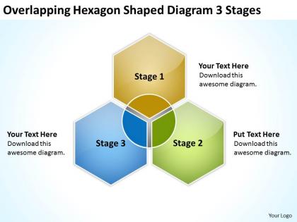 Business diagram examples overlapping hexagon shaped 3 stages powerpoint templates