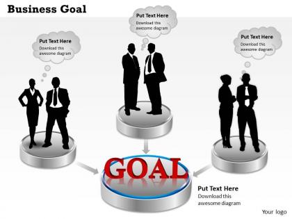 Business goal with people silhouettes powerpoint template slide