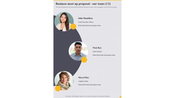 Business Meet Up Proposal Our Team One Pager Sample Example Document