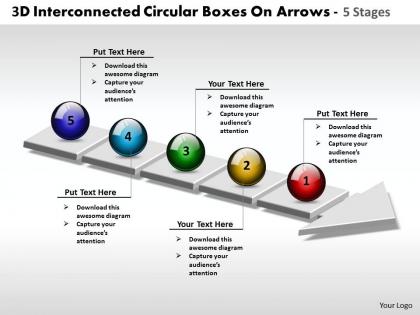 Business powerpoint templates 3d interconnected circular boxes arrows 5 stages sales ppt slides