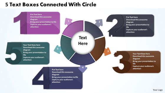 Business powerpoint templates five text boxes connected with circular process sales ppt slides