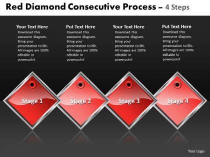 Business powerpoint templates red diamond consecutive process 4 steps sales ppt slides