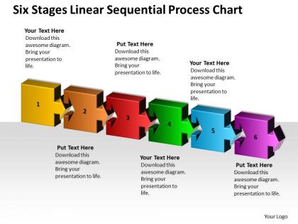 Business process flow diagrams six stages linear sequential chart powerpoint templates