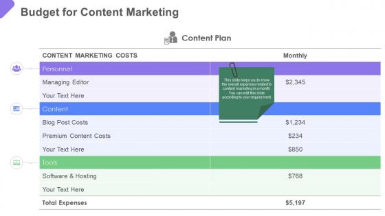 Business to business marketing budget for content marketing ppt slides graphics