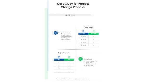 Business Transformation Case Study For Process Change Proposal One Pager Sample Example Document