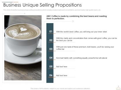 Business unique selling propositions restaurant cafe business idea ppt elements