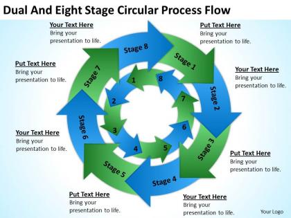 Business use case diagram dual and eight stage circular process flow powerpoint slides