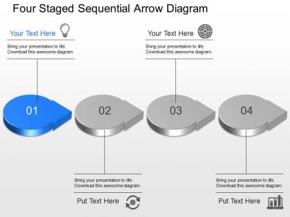 By four staged sequential arrow diagram powerpoint template slide