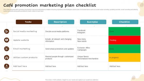 Cafe Promotion Marketing Plan Checklist