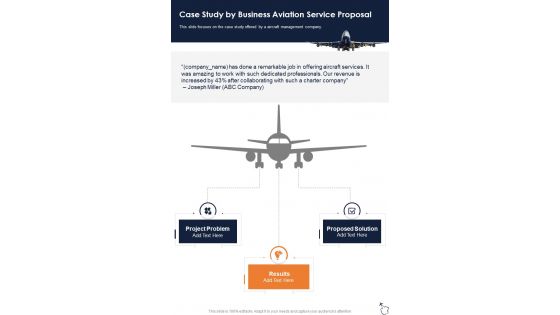 Case Study By Business Aviation Service Proposal One Pager Sample Example Document