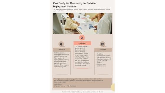 Case Study For Data Analytics Solution Deployment One Pager Sample Example Document